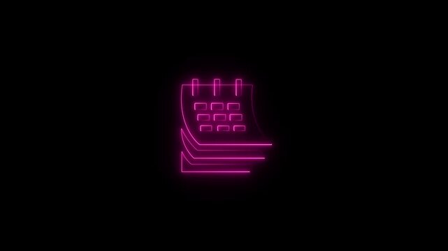 calendar date icon animation neon glowing blue color clip art routine day deadline presentation schedule planner sign symbol on black background,4k video..