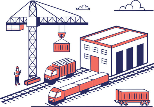 Rail Cargo Supply Chain Vector Design for Commercial Transportation