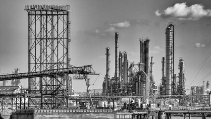 Industrial environment with working machines and staff in a modern factory