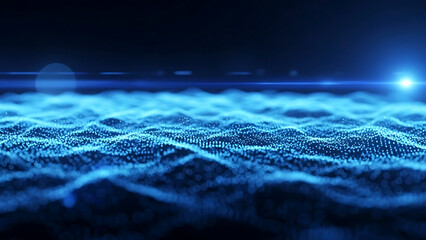 ia generated. abstract blue background with waves. Abstract blue digital wave composed of glowing particles, symbolizing data flow, artificial intelligence, technological network, innovation