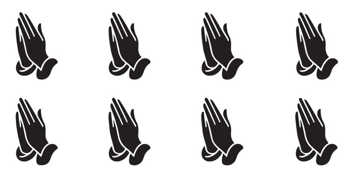 Praying hands icon set, folded hands in prayer for worship or religious graphic illustration