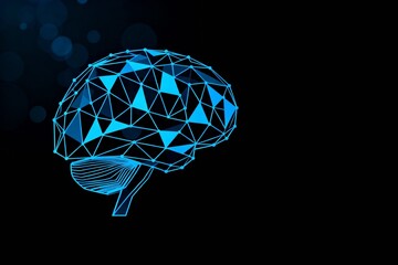 Blue digital brain on black background