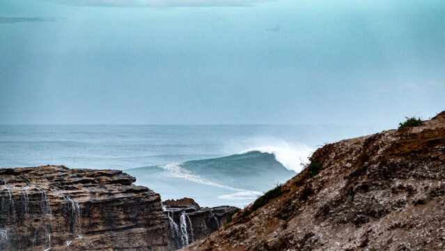the biggest swell of the year hitting the coast near Imsouane, Morocco with +10m waves. 
