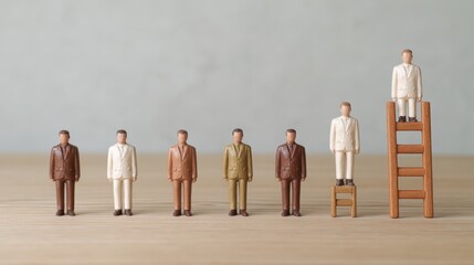 Advancing your career wooden artist figures depicting progression ladder in a minimalist workspace