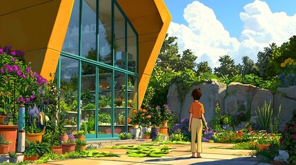 Futuristic Eco-Friendly Home Surrounded by Lush Biodiverse Garden with Automated Composting