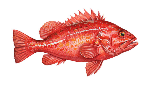 Vibrant red fish with striking orange speckles and white lines a beautiful watercolor illustration