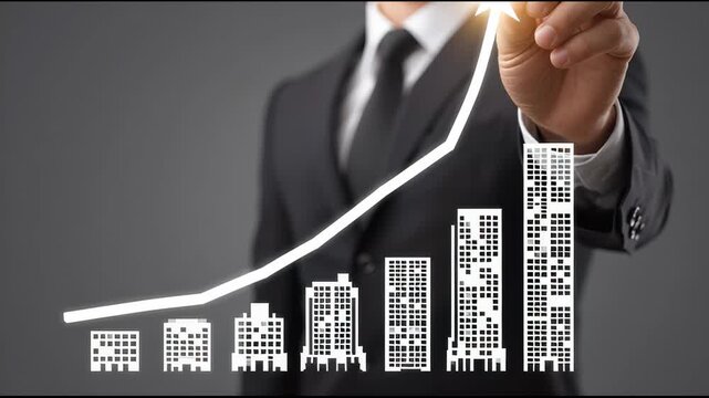 Professional drawing business graph on digital display executive visualizes financial data on interactive screen