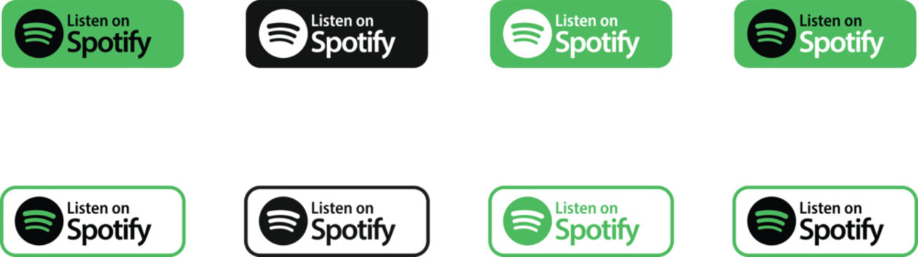 Listen on Spotify Music Streaming Service Button Vector Set in Green Black and White