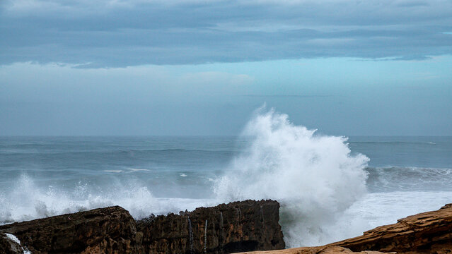 the biggest swell of the year hitting the coast near Imsouane, Morocco with +10m waves. 