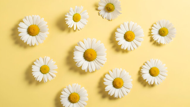 View of white daisies on yellow background social media thumbnail poster banner download 2026 2027 flowers