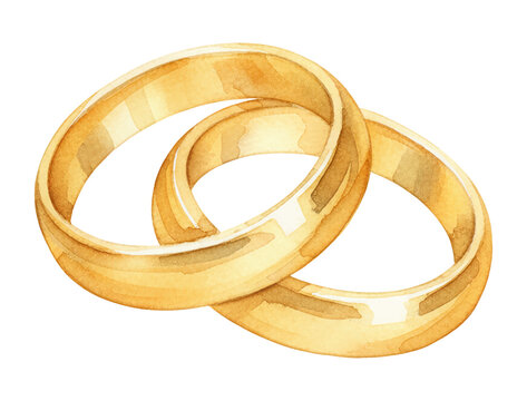 Two elegant gold wedding rings intertwined symbolizing eternal love in a beautiful watercolor illustration