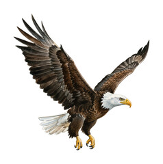 Obraz premium Majestic Bald Eagle Soaring Gracefully with Wings Spread in Detailed Watercolor Art Illustration