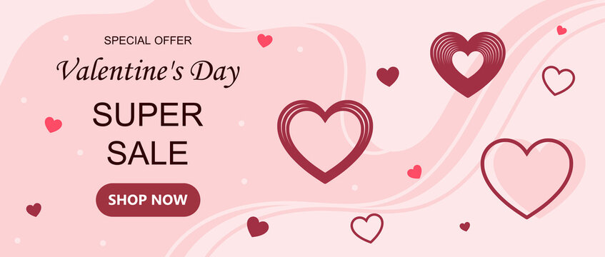 Valentine's day banner sale background. Romantic elements with hearts. Valentine's day banner template for newsletter, websites, blog, social, greeting card. Vector illustration