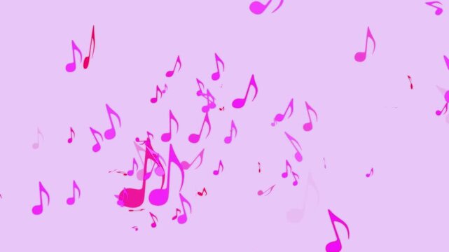 Soft Pink Musical Eight Notes Animation Floating Gently from Left to Right on Pastel Background for Valentine&rsquo;s Day