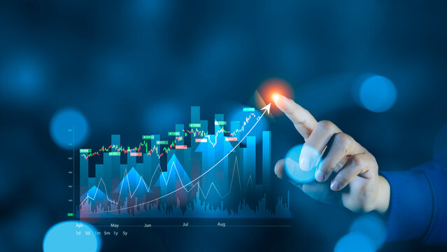 Business growth and stock market investment concept, with rising financial chart, data analytics and profit trend.
