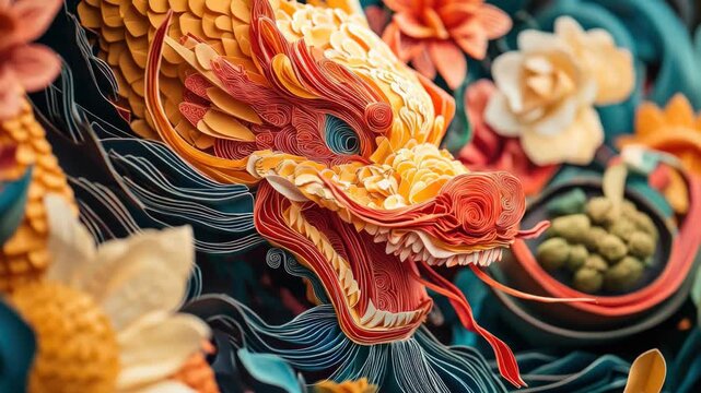 A vibrant and detailed Chinese dragon headpiece crafted with precision and color.