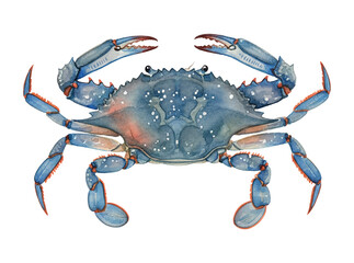 Vibrant Blue Crab Watercolor Illustration Detailed Marine Life Artwork with Speckled Shell and Claws © slowbuzzstudio