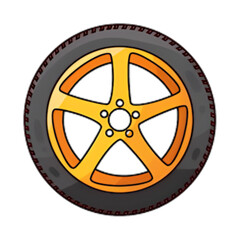 Vibrant orange car wheel with black tire on sleek background