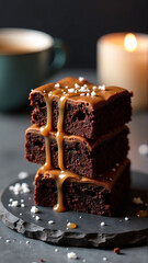 Obraz premium Fudgy Sea Salt Chocolate Brownie Stack