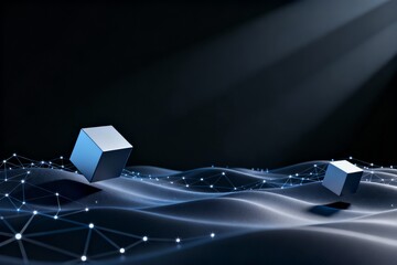 Abstract digital cubes on wavy surface
