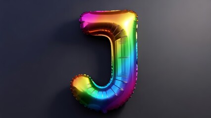 Festive Iridescent Foil Letter J Balloon Rainbow Gradient 3D Party Font.