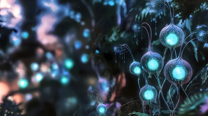 Magical Bioluminescent Flower Garden Glowing in Twilight with Enchanting Light