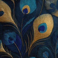 Vibrant Peacock Feather Pattern on Dark Blue Background