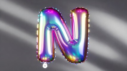 Holographic Letter N Balloon Shiny Iridescent 3D Alphabet for Party Celebration.
