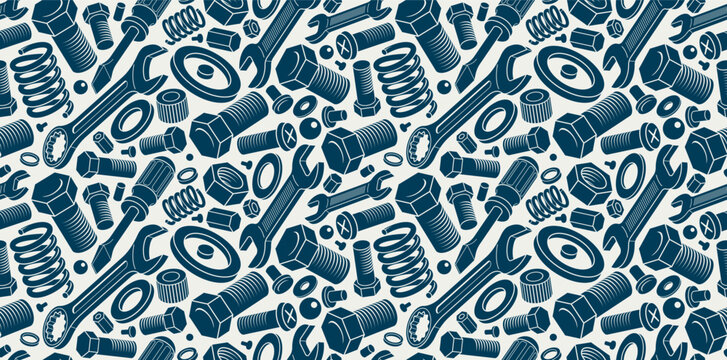 Repair and maintenance seamless background, vector mechanical fix service theme endless wallpaper, bolts and wrenches tiling pattern, elements can be used separately.