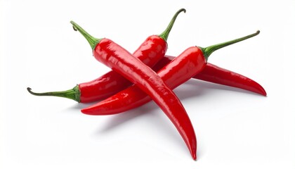 Fresh red chili peppers stacked on a white background for cooking ideas and recipe inspiration