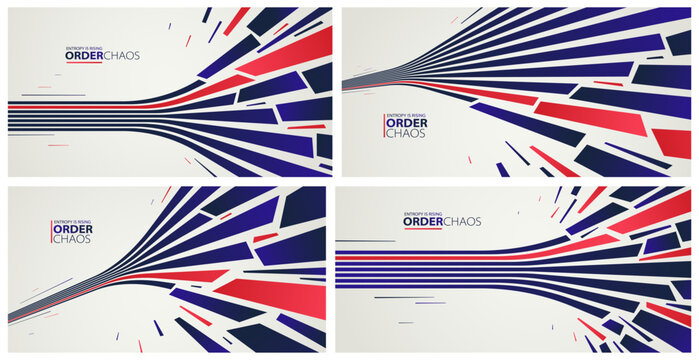 Chaos and order vector concept abstract background with lines explosion to debris in decay set, 3D wallpaper with perspective lines going to chaos of destruction.