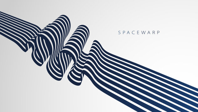 Lines in perspective look like bent ribbon graphic design, vector abstract background with curved stripes in distorted perspective, futuristic surreal op art.