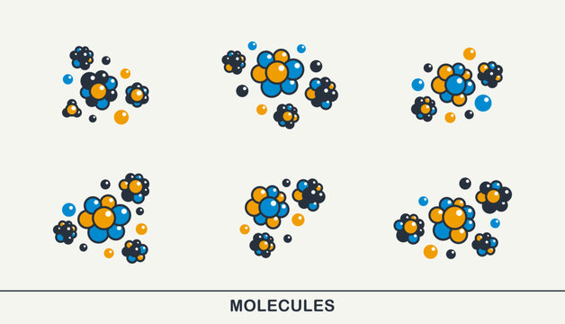 Molecule structure vector icons set, chemistry molecular microscopic structure, science and pharma theme.