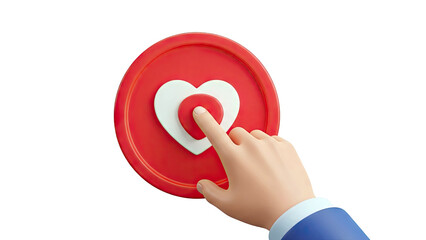 Hand pressing a heart-shaped button