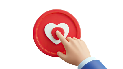 Hand pressing a heart-shaped button