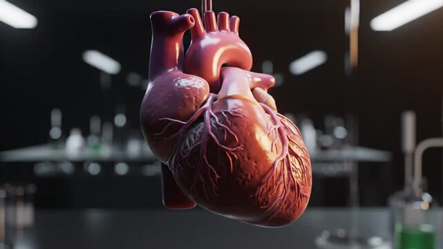 Human heart model in a modern laboratory setting with detailed vascular network