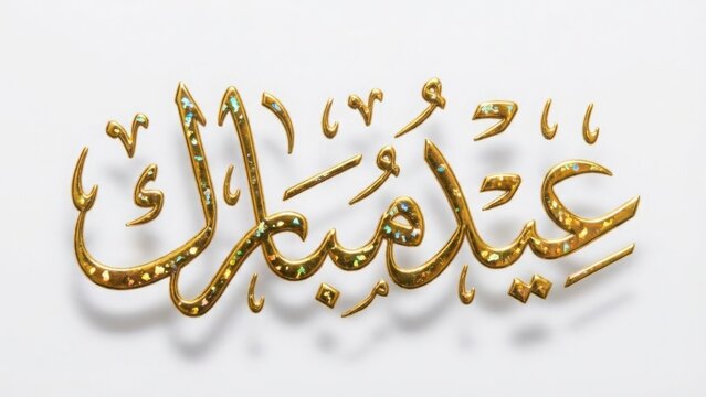 Sparkling Golden Eid Mubarak Arabic Calligraphy 3D Render