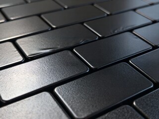 Matte Black Rectangular Subway Tiles Close-Up Showing Textured Grout and Reflective Sheen