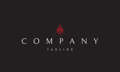 A vector red logo featuring an abstract image sharp arrows and spears arranged in a minimal geometric emblem of strength and direction.