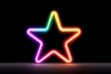 Neon Star: A vibrant, multi-colored neon star glows brilliantly, its luminous form set against a sleek, dark backdrop, exuding a sense of modern artistry.