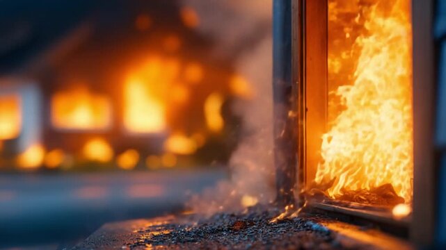 Blazing Inferno: Flames consume a structure, the intense heat and the raw power of the inferno creating a scene of devastating destruction and showcasing the potential risks of fire.