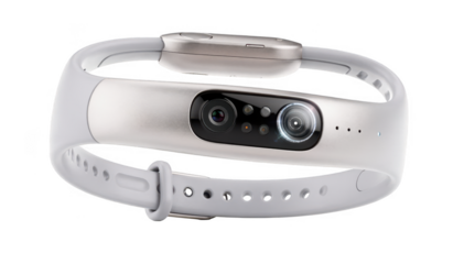 Modern wearable sleep tracker isolated on white highlighting sensor technology used to monitor scratching caused by contact triggers during sleep.