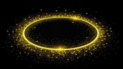 yellow ring. circle dust particles and light flare effect isolated on black background overlay.
