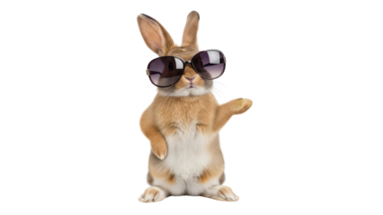 Cool Brown Rabbit Wearing Sunglasses Standing Upright isolated PNG with Transparent Background