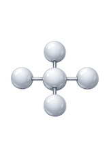 Abstract 3D rendering of white glossy spheres connected in a molecular structure