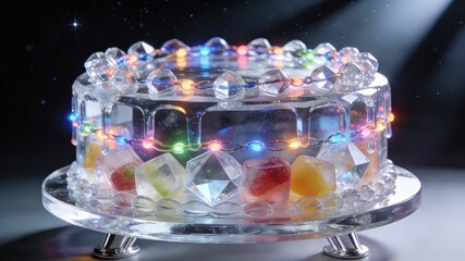 Futuristic Crystal Jelly Cake with LED Lights and Gummy Candy Filling