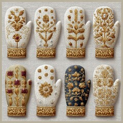 Elegant Embroidered Oven Mitts Displayed on Neutral Background
