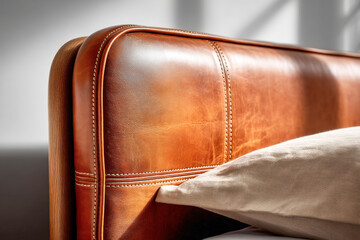 Minimalist leather panel corner with rounded edge and precise topstitch detail on light background