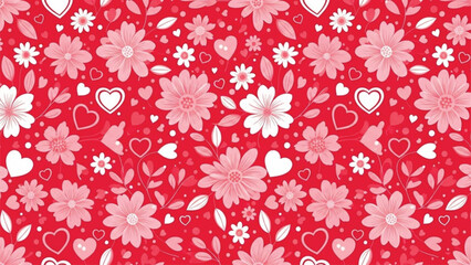 Red Floral Heart Seamless Pattern Romantic Valentine Background © Ruwani