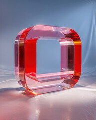 Inflated tubular square pedestal with inner shelf, abstract typographic fragments in vertical scene